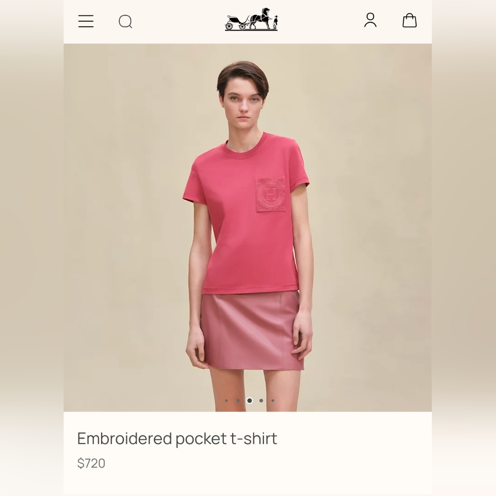 Pink Embroidered Hermes Pocket T-Shirt